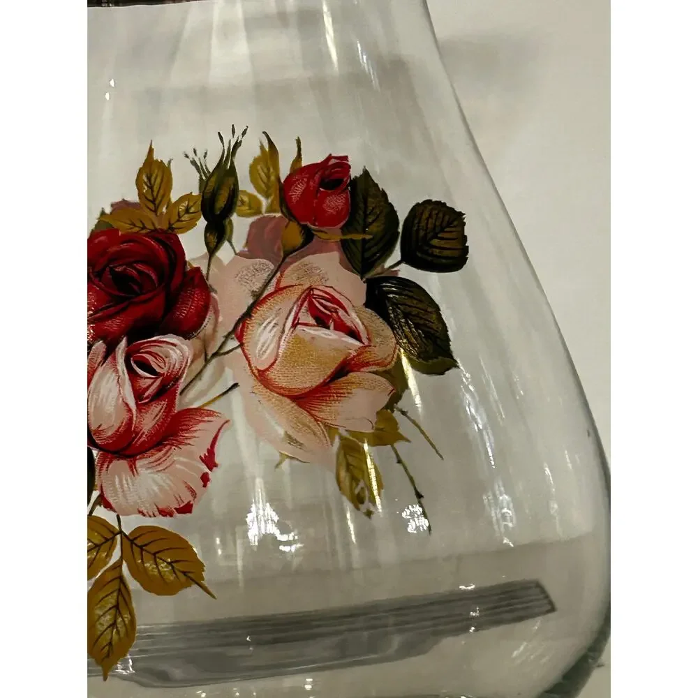 Vintage West Virginia Glass Rose Pitcher with Ice Lip 10